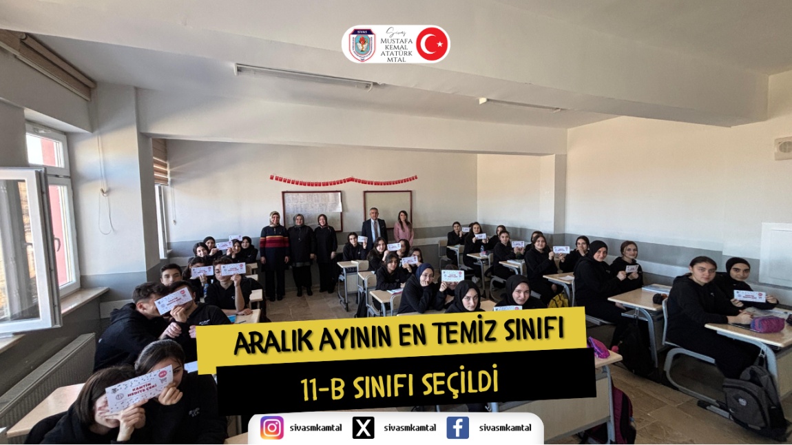 ARALIK AYININ EN TEMİZ SINIFI 11-B SINIFI SEÇİLDİ